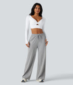 Airy V Neck Cut Out Long Sleeve Thumb Hole InstantCool Cropped Yoga Sports Top — White — view 6