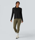 Round Neck Long Sleeve Thumb Holes Running Heathered Sports Top — Black — view 6