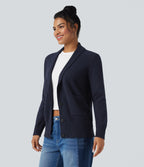 Lapel Long Sleeve Casual Cardigan with Pockets — Navy — view 4