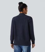 Lapel Long Sleeve Casual Cardigan with Pockets — Navy — view 2