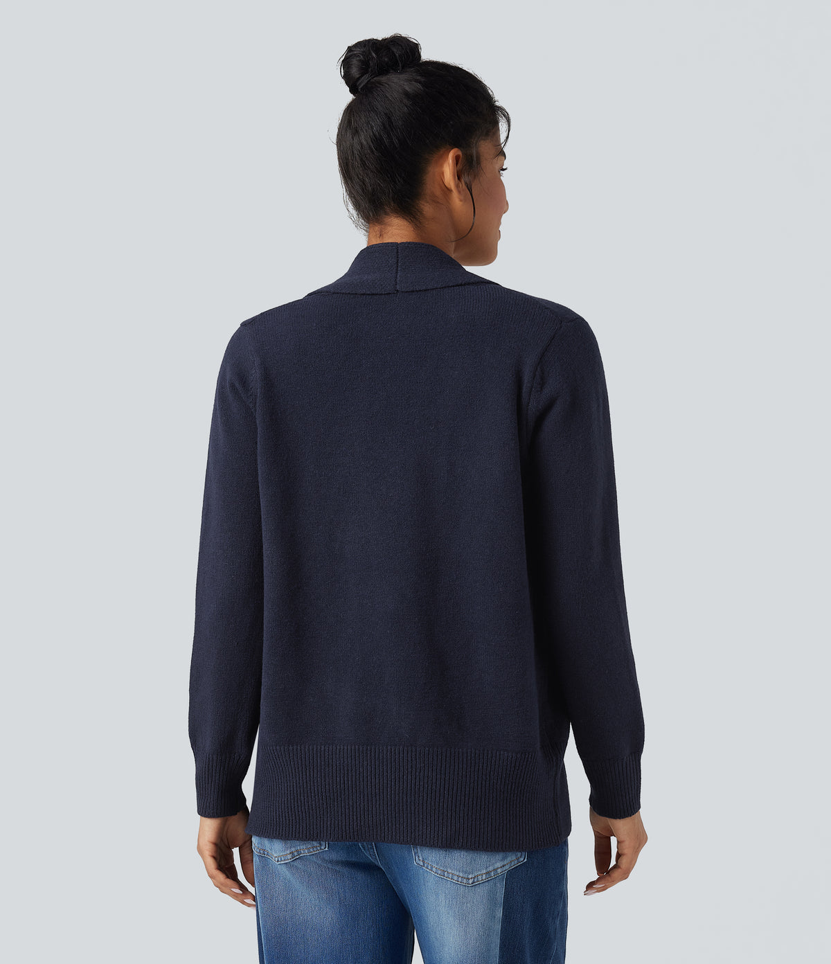 Lapel Long Sleeve Casual Cardigan with Pockets — Navy — view 2