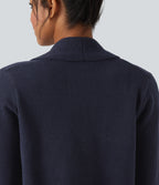 Lapel Long Sleeve Casual Cardigan with Pockets — Navy — view 5
