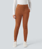 High Waisted Suede Casual Leggings with Pockets — Autumnal — view 6