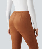 High Waisted Suede Casual Leggings with Pockets — Autumnal — view 5