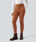 High Waisted Suede Casual Leggings with Pockets — Autumnal — view 3