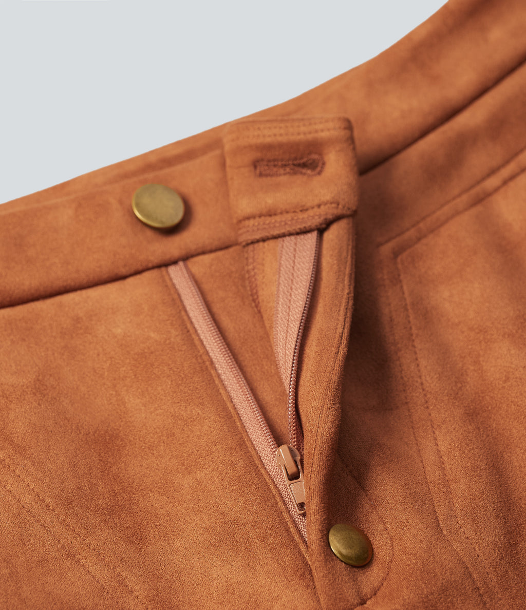 High Waisted Suede Casual Leggings with Pockets — Autumnal — view 8