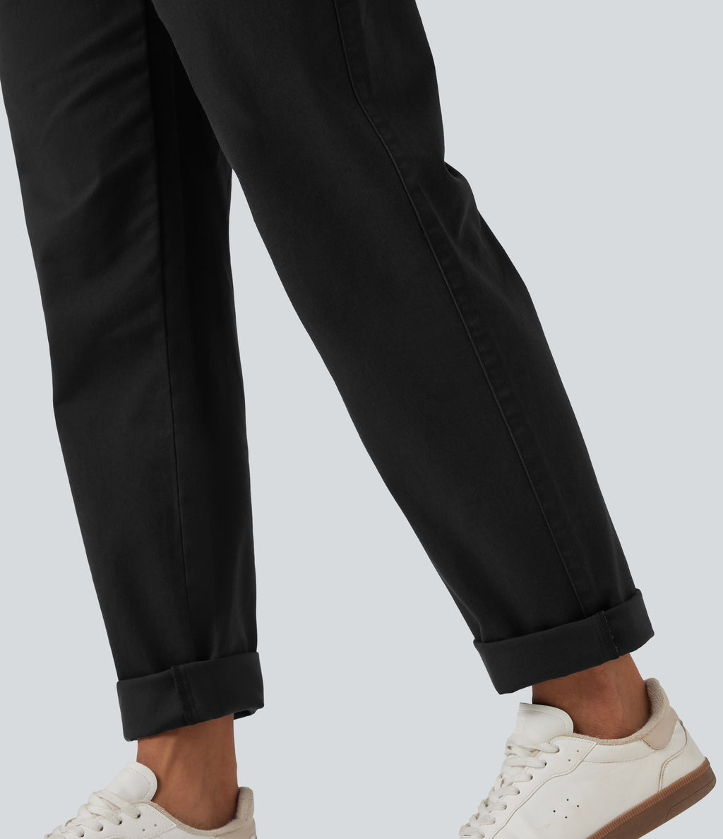 Mid Rise Tapered Casual Chino Cotton Trousers with Pockets — Black — view 7