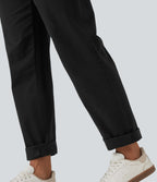 Mid Rise Tapered Casual Chino Cotton Trousers with Pockets — Black — view 7