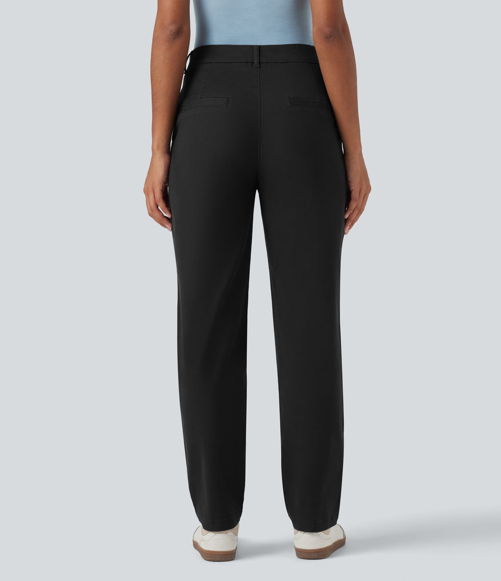 Mid Rise Tapered Casual Chino Cotton Trousers with Pockets — Black — view 3