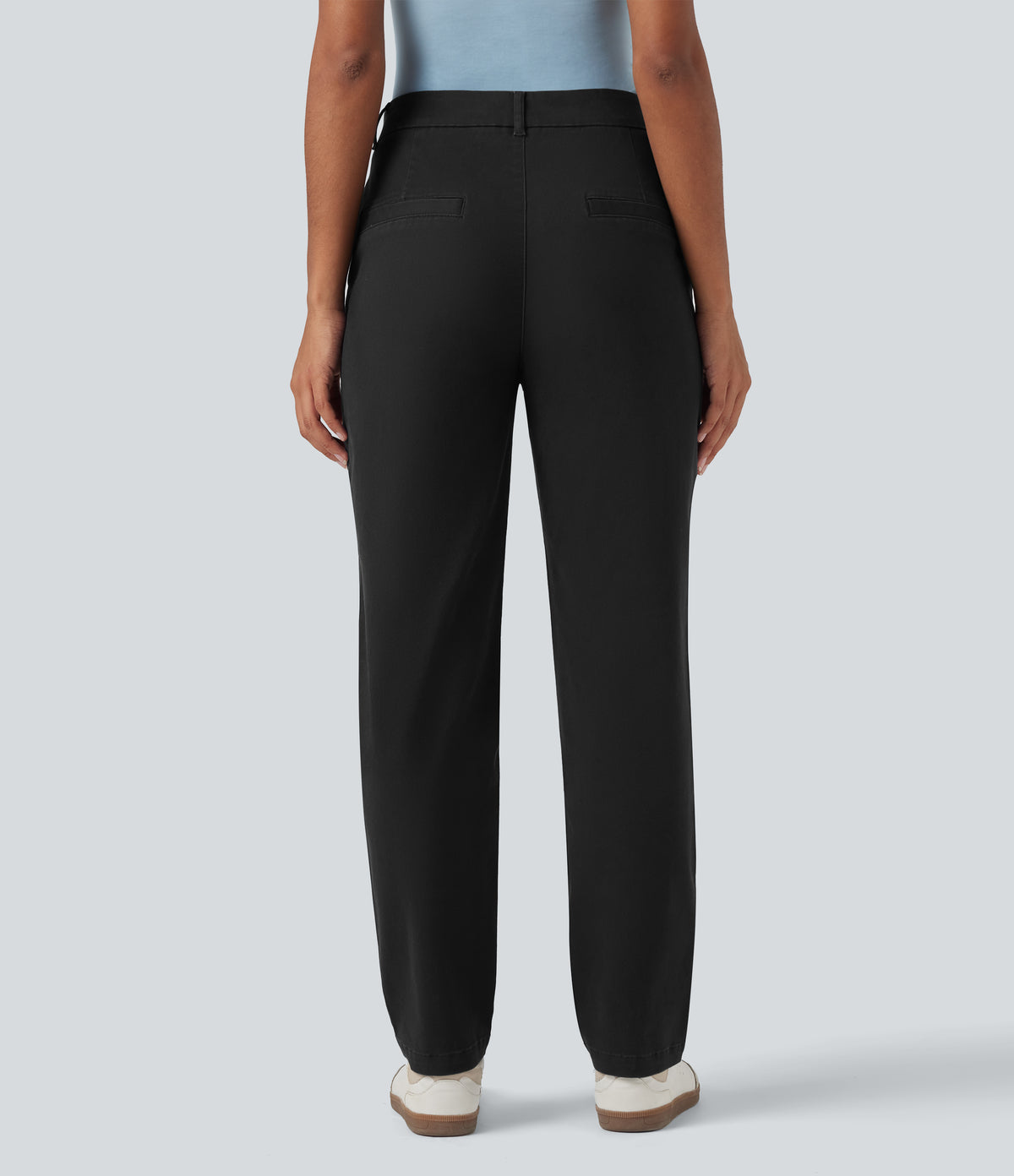 Mid Rise Tapered Casual Chino Cotton Trousers with Pockets — Black — view 3