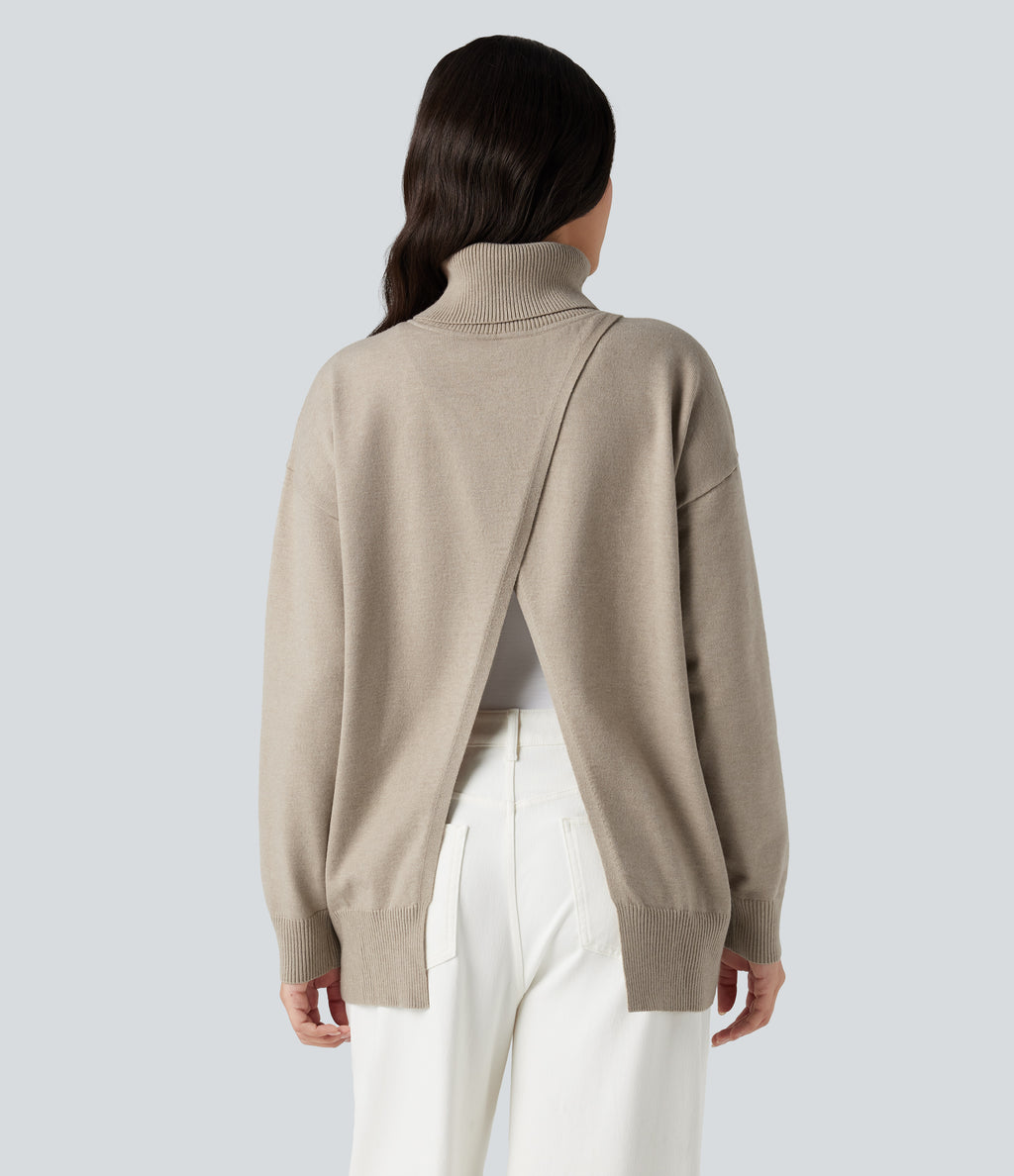 High Neck Long Sleeve Work Jumper-Front and Back Wearable — Cement — view 3