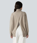 High Neck Long Sleeve Work Jumper-Front and Back Wearable — Cement — view 3