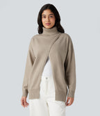High Neck Long Sleeve Work Jumper-Front and Back Wearable — Cement — view 2