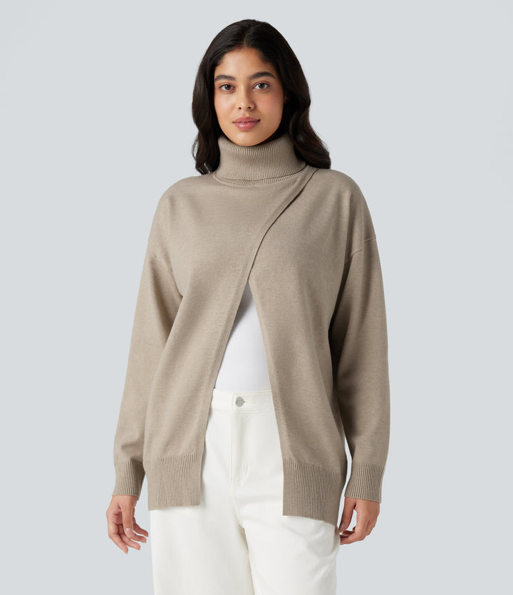 High Neck Long Sleeve Work Jumper-Front and Back Wearable — Cement — view 2