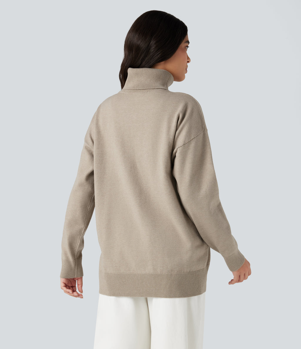 High Neck Long Sleeve Work Jumper-Front and Back Wearable — Cement — view 4