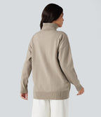 High Neck Long Sleeve Work Jumper-Front and Back Wearable — Cement — view 4
