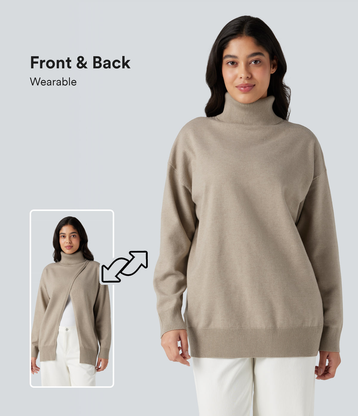 High Neck Long Sleeve Work Jumper-Front and Back Wearable — Cement — view 1