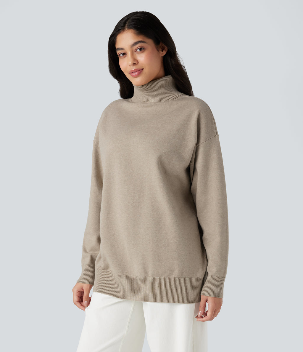High Neck Long Sleeve Work Jumper-Front and Back Wearable — Cement — view 5