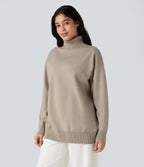 High Neck Long Sleeve Work Jumper-Front and Back Wearable — Cement — view 5