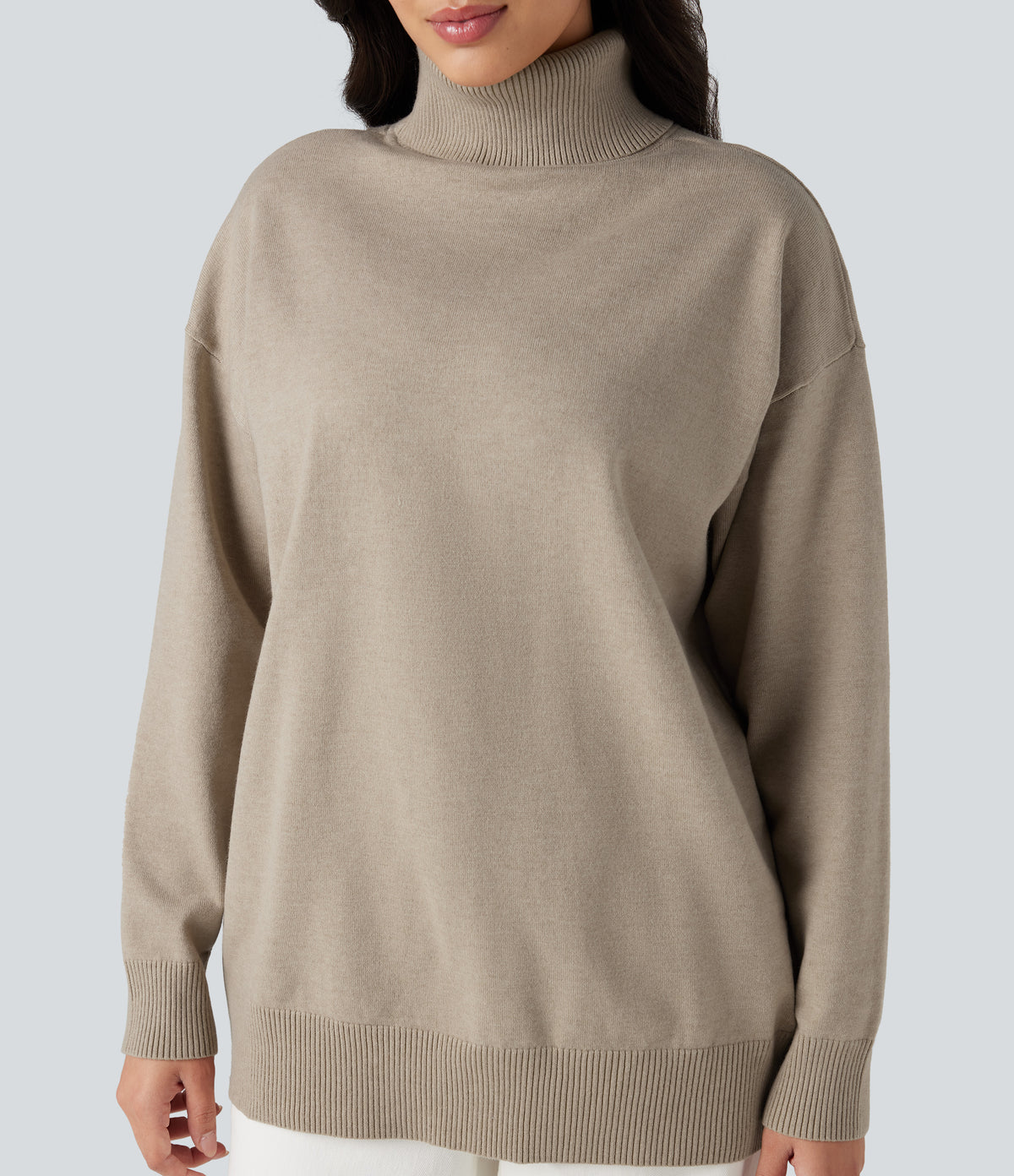 High Neck Long Sleeve Work Jumper-Front and Back Wearable — Cement — view 7