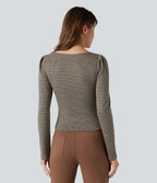 Queen Anne Neck Long Sleeve Houndstooth Work T-Shirt — Urban Marl — view 3