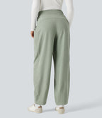 High-waisted Casual Barrel Leg Trousers with Pockets — Frosty Green — view 2