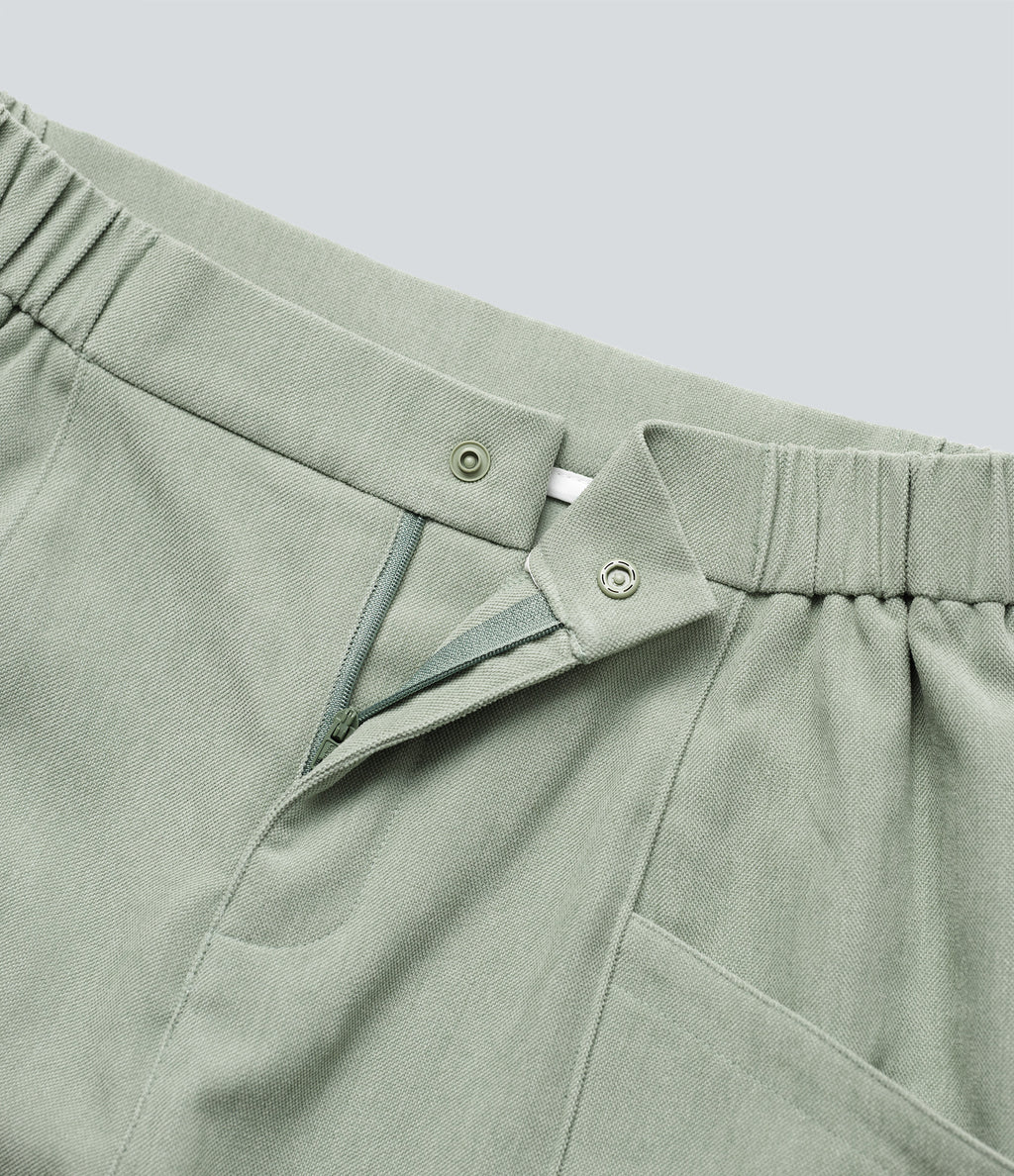 High-waisted Casual Barrel Leg Trousers with Pockets — Frosty Green — view 7