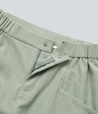 High-waisted Casual Barrel Leg Trousers with Pockets — Frosty Green — view 7
