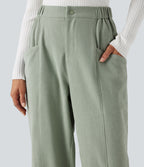 High-waisted Casual Barrel Leg Trousers with Pockets — Frosty Green — view 5