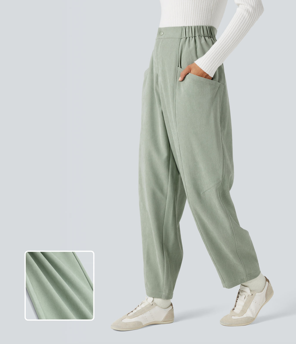 High-waisted Casual Barrel Leg Trousers with Pockets — Frosty Green — view 1