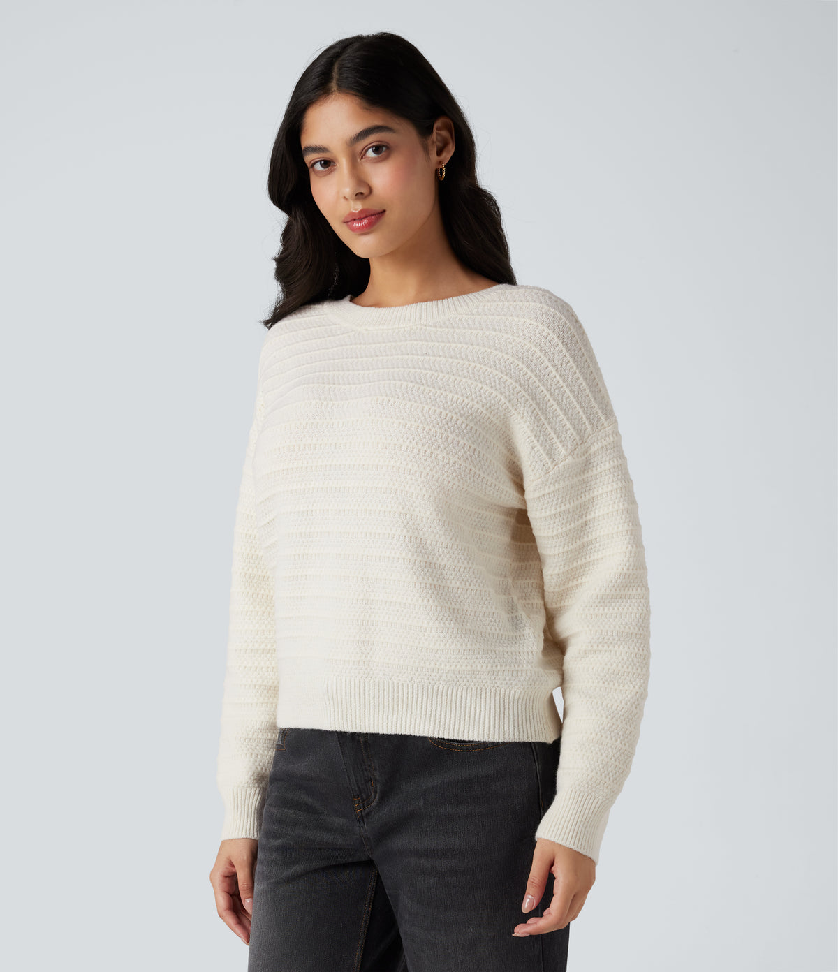 Long Sleeve Tie Back Work Jumper — White Alyssum — view 3