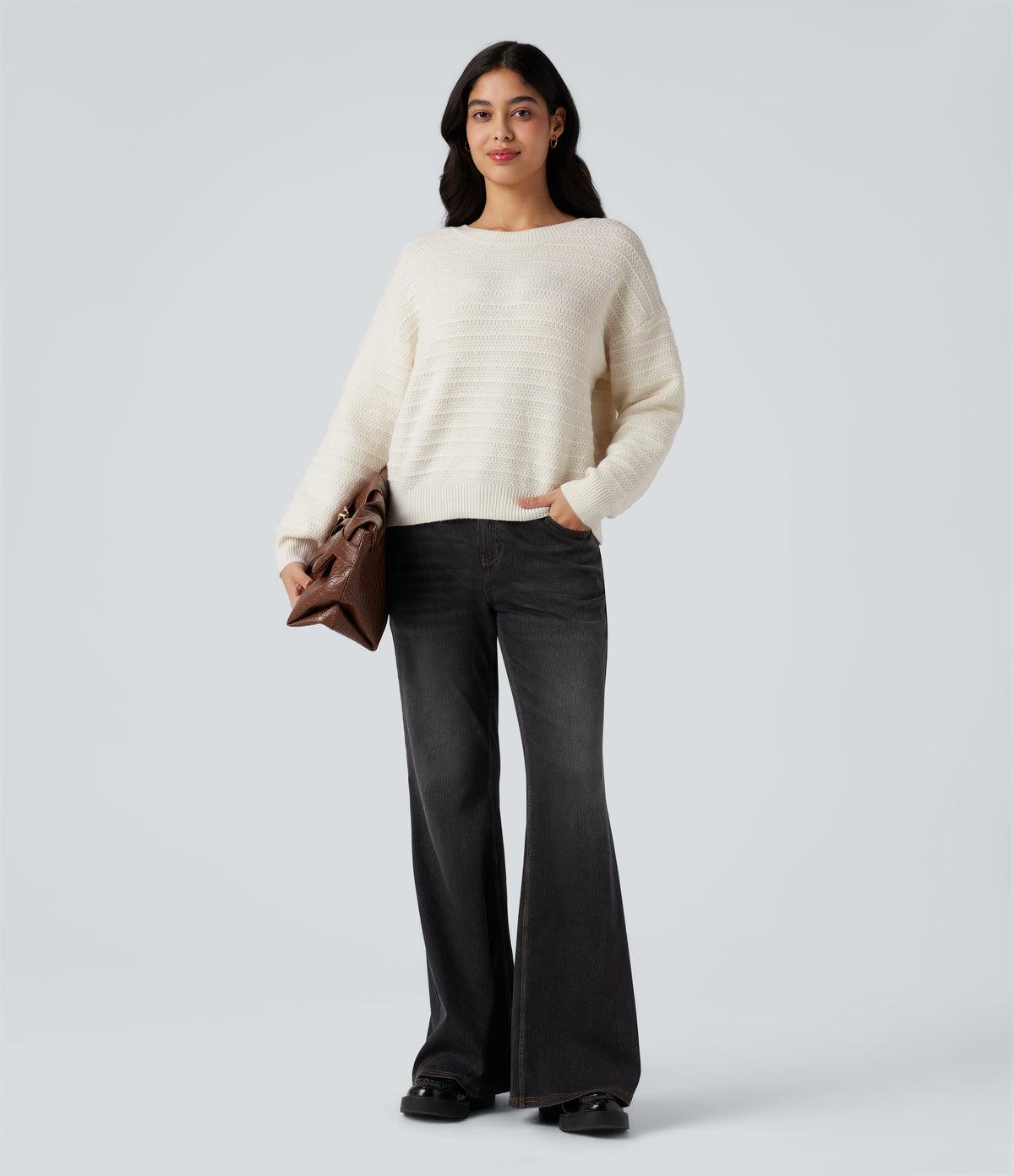 Long Sleeve Tie Back Work Jumper — White Alyssum — view 6