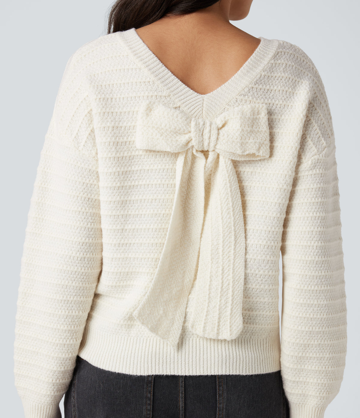 Long Sleeve Tie Back Work Jumper — White Alyssum — view 5