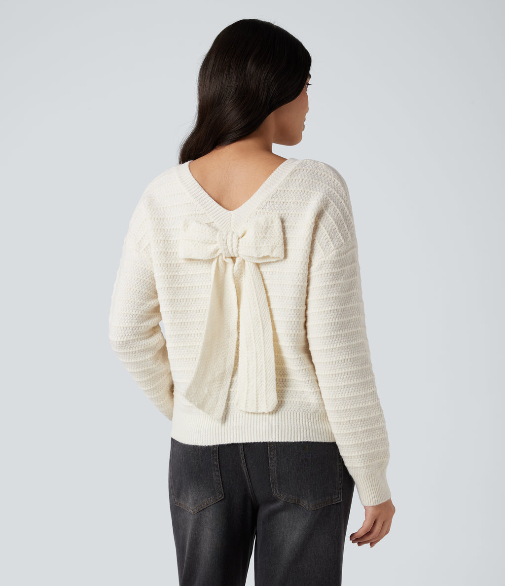 Long Sleeve Tie Back Work Jumper — White Alyssum — view 1