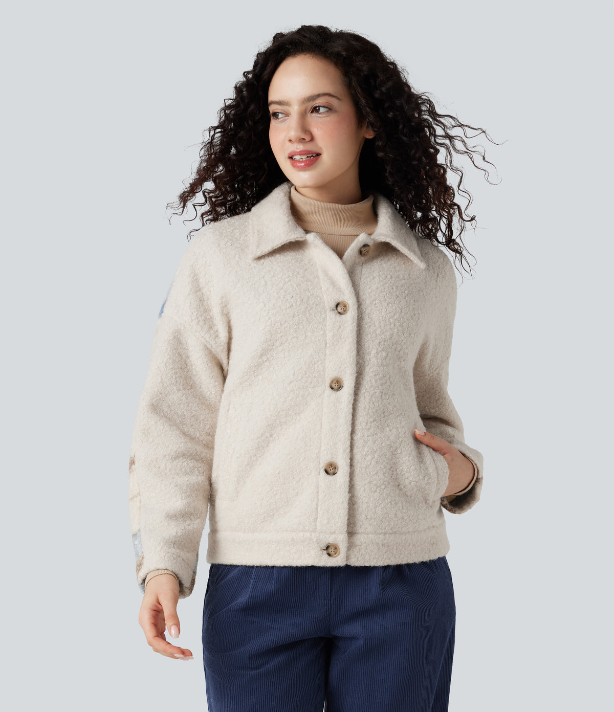 Lapel Long Sleeve Casual Sherpa Jacket — Desert and Stone — view 4
