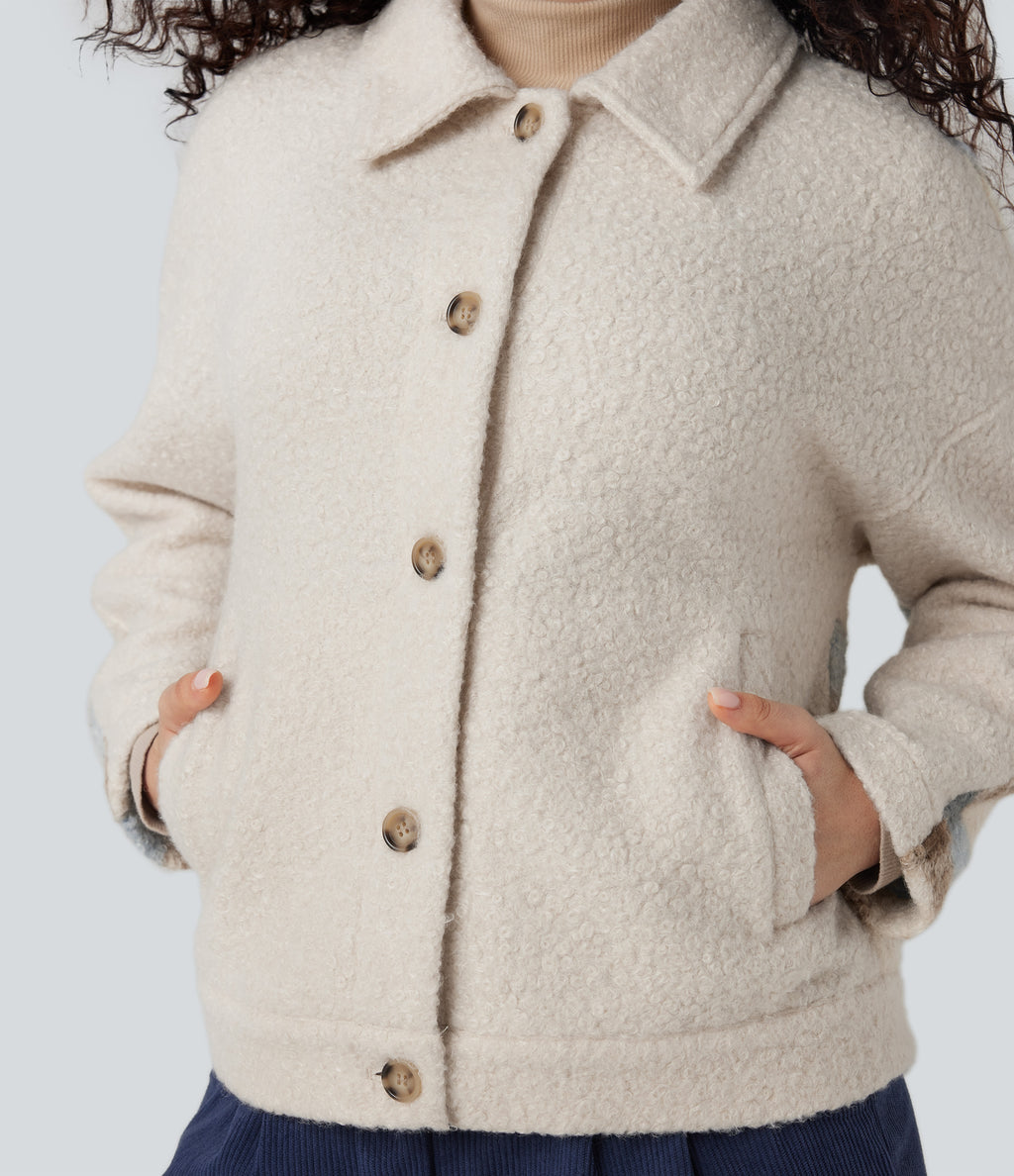 Lapel Long Sleeve Casual Sherpa Jacket — Desert and Stone — view 5