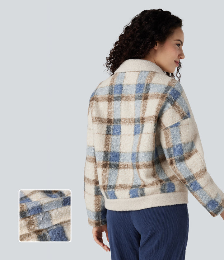 Lapel Long Sleeve Casual Sherpa Jacket — Desert and Stone — view 1