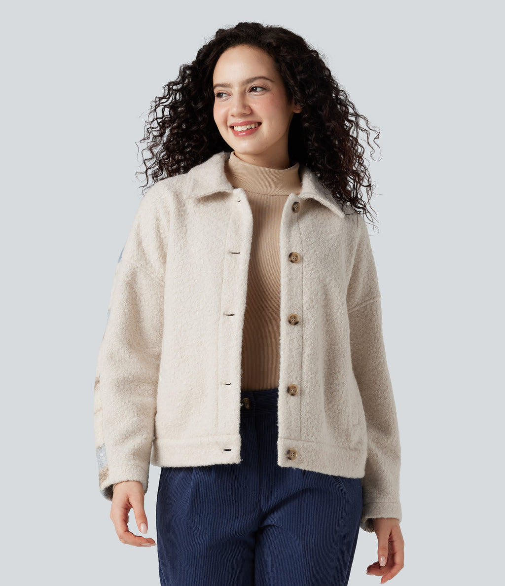 Lapel Long Sleeve Casual Sherpa Jacket — Desert and Stone — view 2