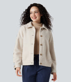 Lapel Long Sleeve Casual Sherpa Jacket — Desert and Stone — view 2