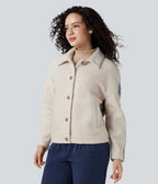 Lapel Long Sleeve Casual Sherpa Jacket — Desert and Stone — view 3