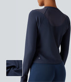 Round Neck Reglan Long Sleeve Contrast Mesh Yoga Sports Top — Spellbound — view 1