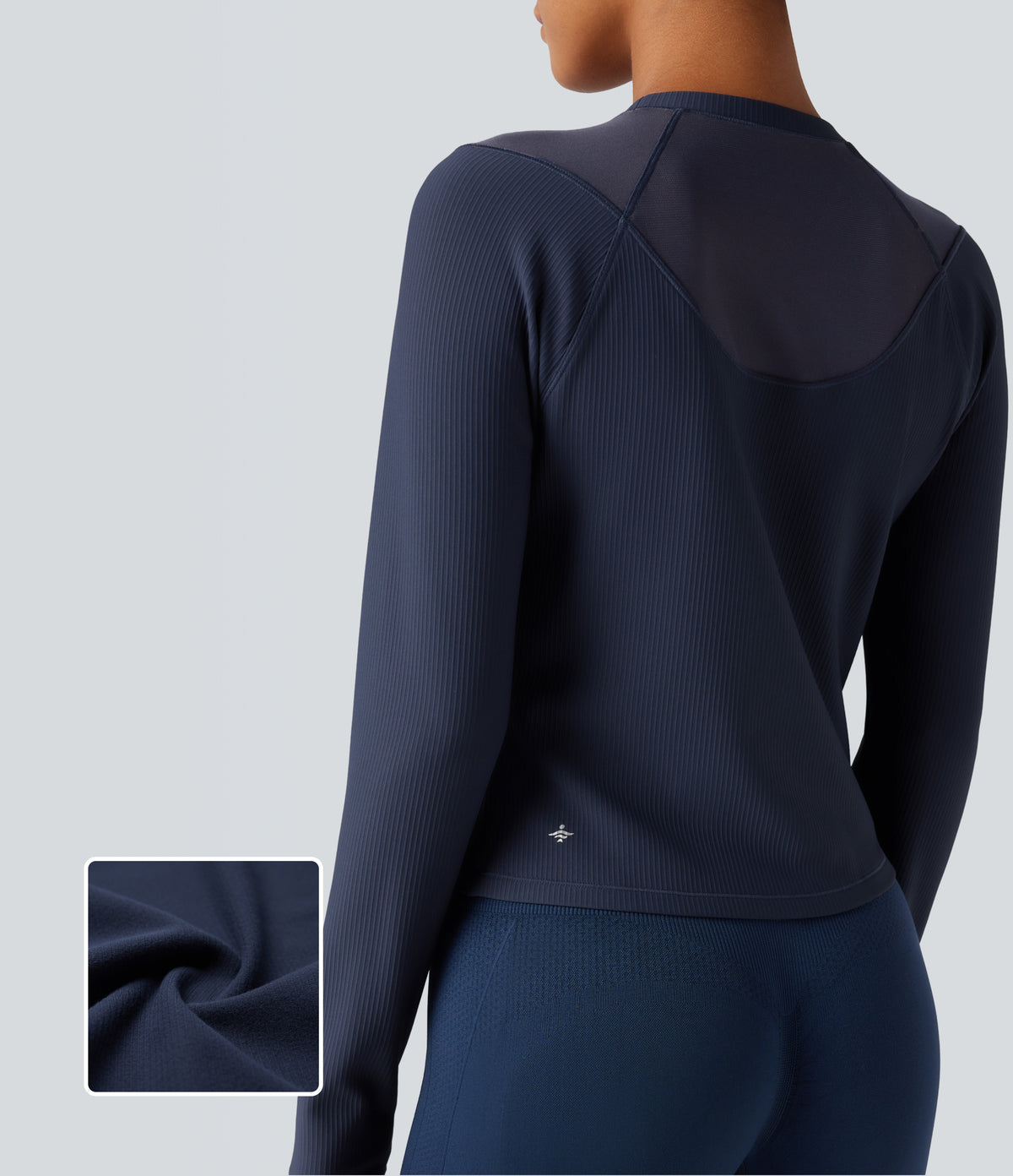 Round Neck Reglan Long Sleeve Contrast Mesh Yoga Sports Top — Spellbound — view 1