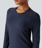Round Neck Reglan Long Sleeve Contrast Mesh Yoga Sports Top — Spellbound — view 5