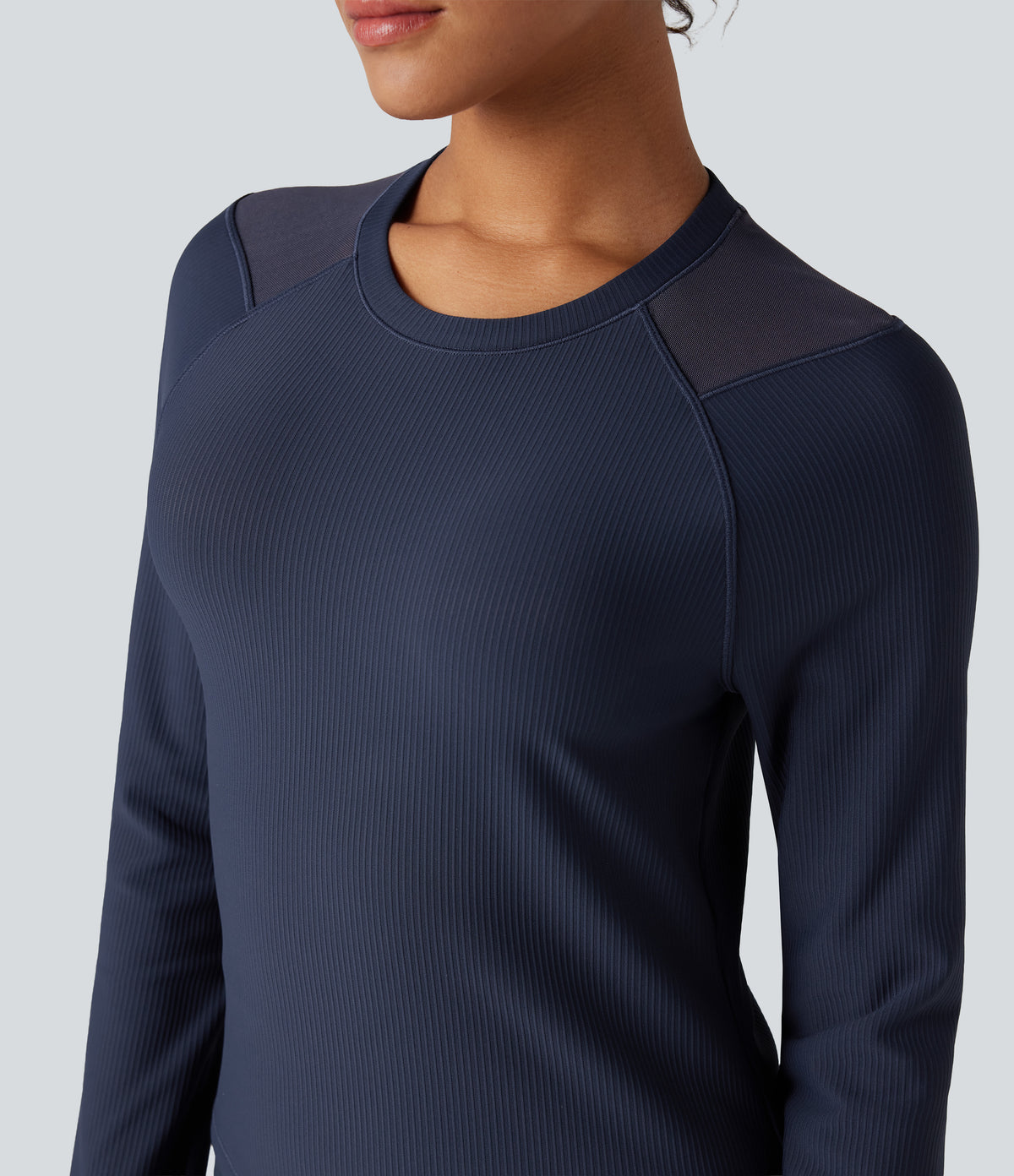 Round Neck Reglan Long Sleeve Contrast Mesh Yoga Sports Top — Spellbound — view 5