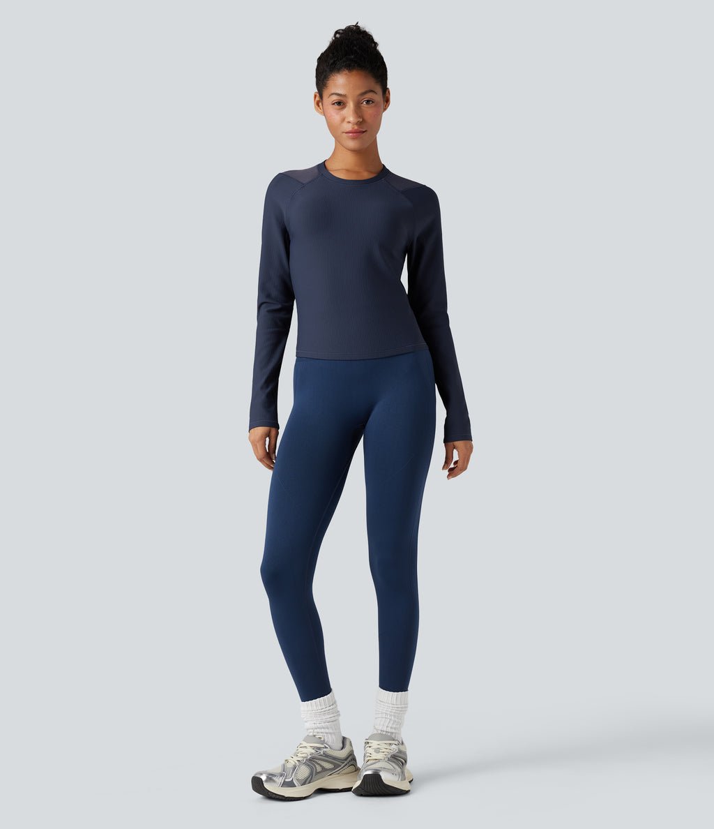 Round Neck Reglan Long Sleeve Contrast Mesh Yoga Sports Top — Spellbound — view 7