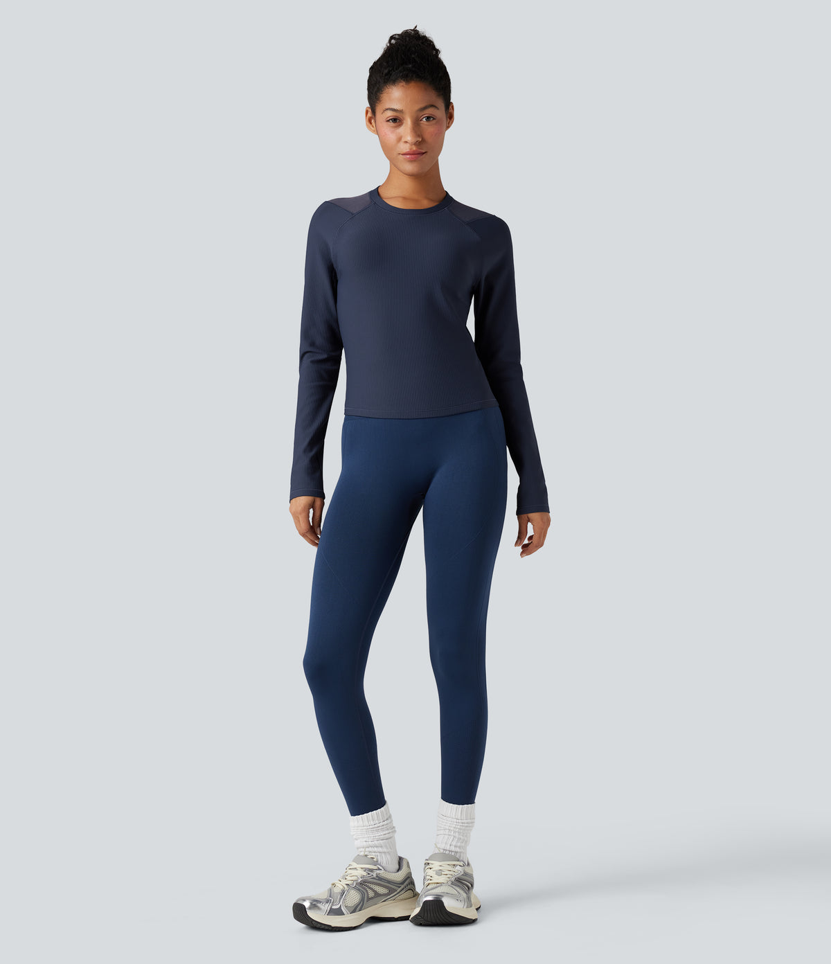 Round Neck Reglan Long Sleeve Contrast Mesh Yoga Sports Top — Spellbound — view 7