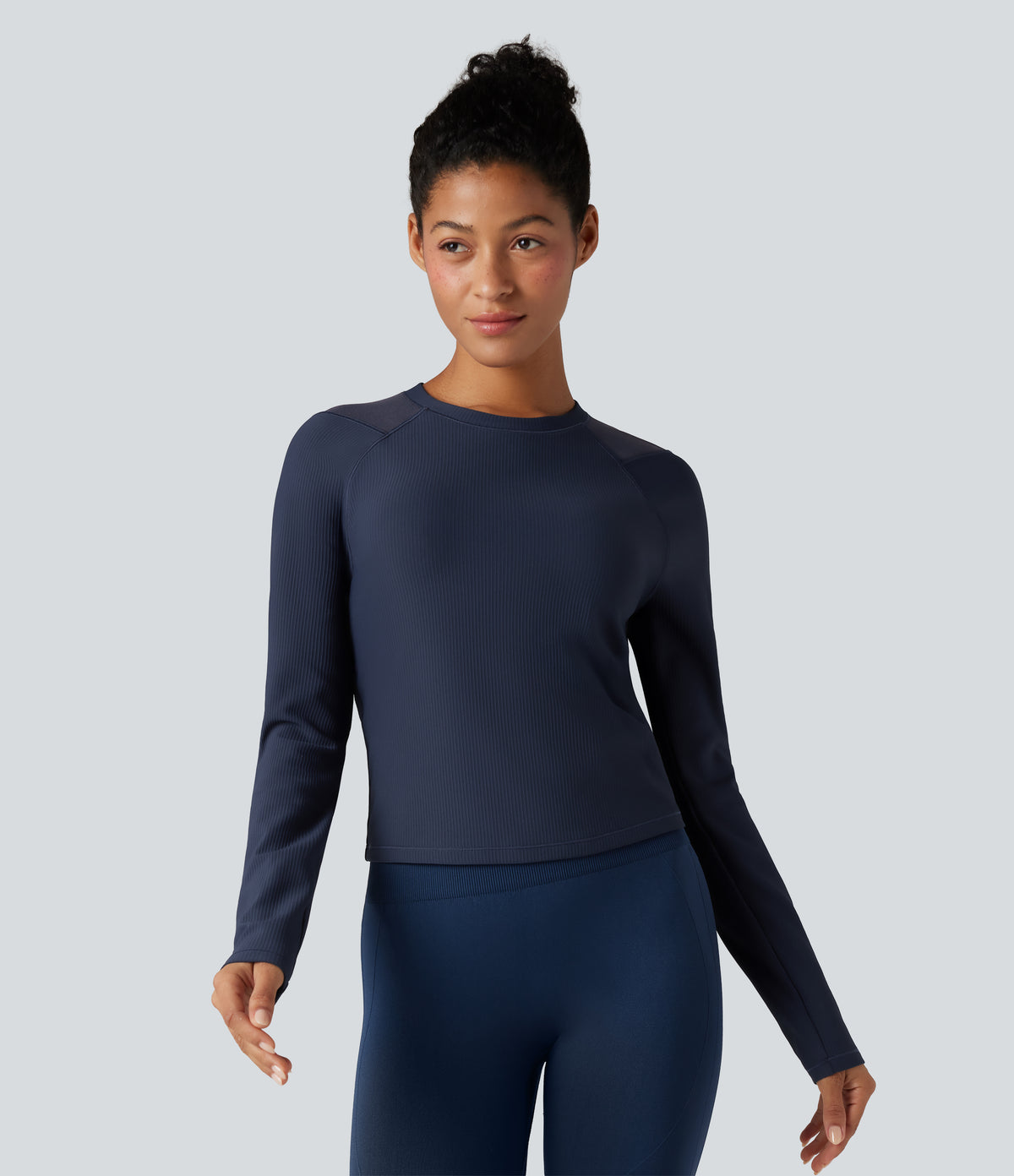 Round Neck Reglan Long Sleeve Contrast Mesh Yoga Sports Top — Spellbound — view 4