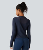 Round Neck Reglan Long Sleeve Contrast Mesh Yoga Sports Top — Spellbound — view 3
