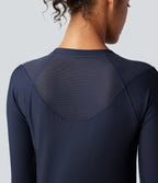Round Neck Reglan Long Sleeve Contrast Mesh Yoga Sports Top — Spellbound — view 6