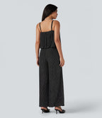 Ruffle Hem Sleeveless Sparkle Stripe Casual Jumpsuit with Pockets — Black White Starlight Stripe — view 2